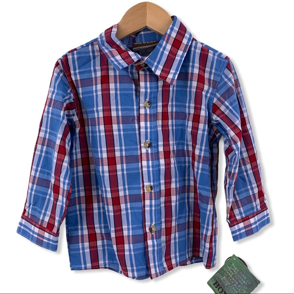 Boyz Wear red‎ blue plaid long sleeve shirt 3T new